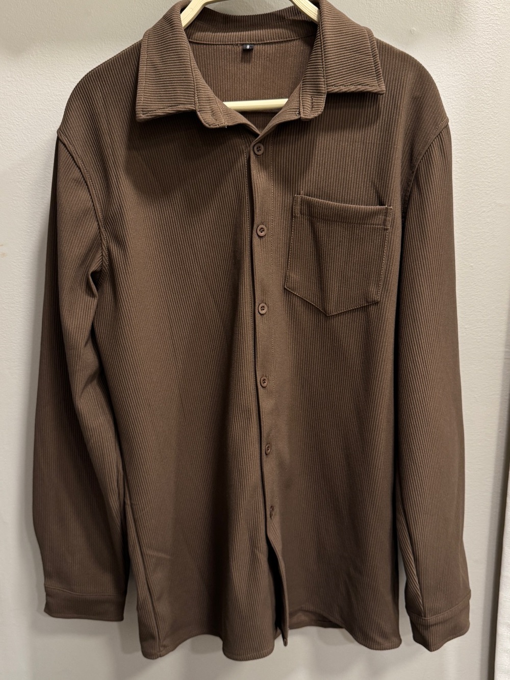 Men's Brown Ribbed Long-Sleeve Button-Down Shirt